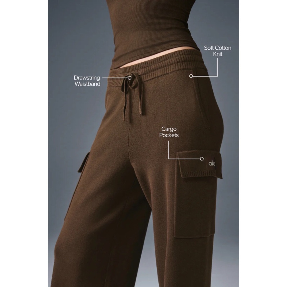 Alo Yoga Scholar Knit High-Waist Cargo Pant Expresso M - Picture 2 of 12